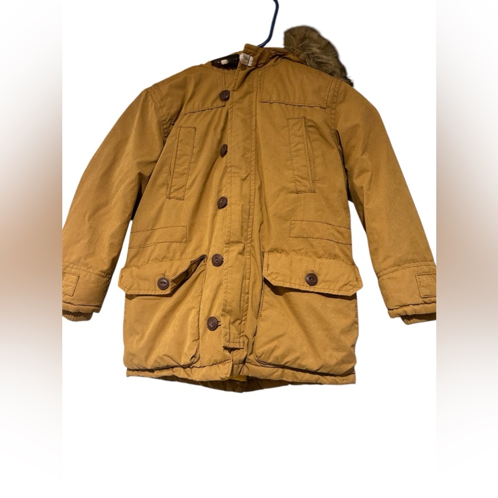 Gap Baby Toddler Jacket Coat Fur Hooded Size 5 Color Tan!